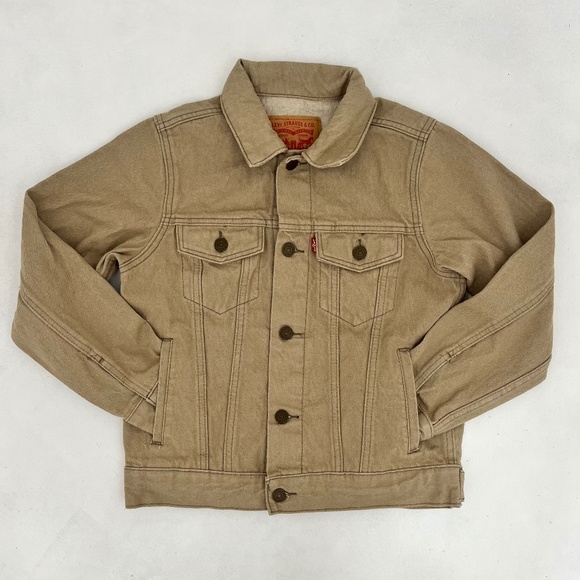 Levi Strauss Co. Boys Size M Trucker Jacket Beige Denim Flap Pockets NWOT - Picture 1 of 9
